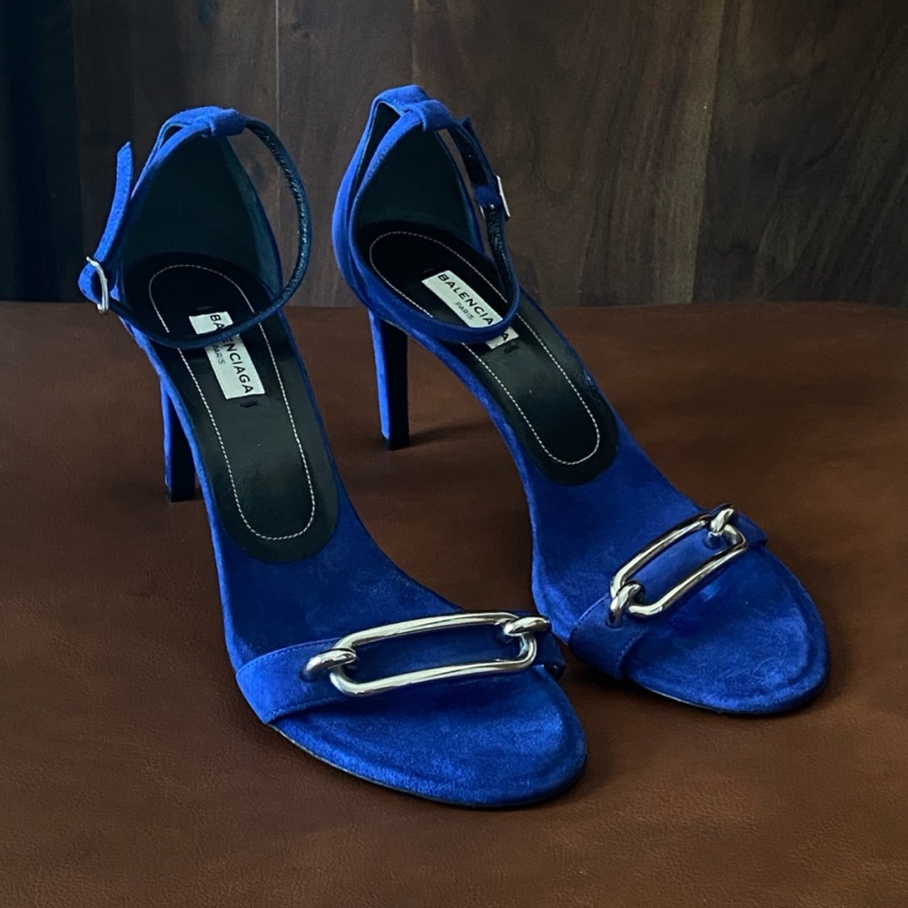 Balenciaga blue suede heeled sandals